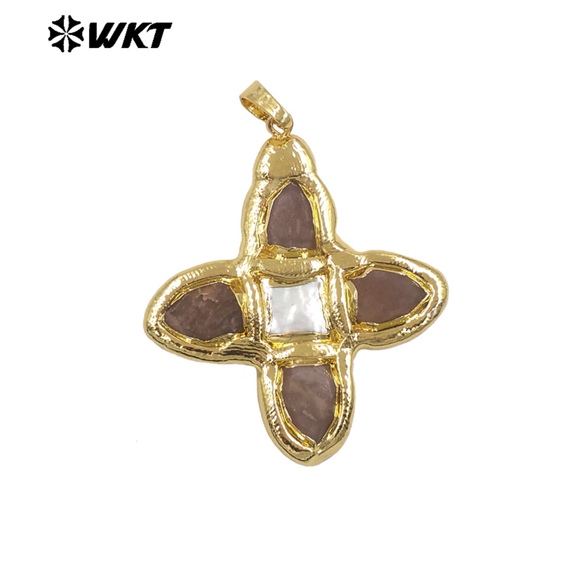 WT-JP216 WKT Jewelry Exclusive Unique Design Green Turquoise Stone Pendant Single Gold Plated Pearl Cross Pendant for Lady