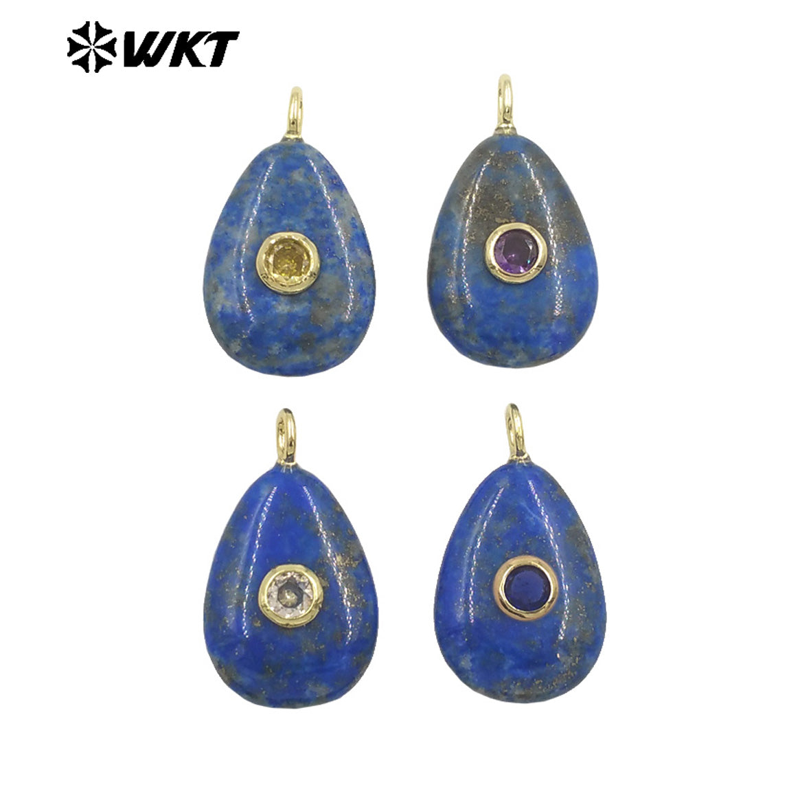 WT-P2022 Simple Design Waterdrop Shape Smooth Natural Gemstones Set In Zircon Small Pendant For Women Earrings DIY Accessory