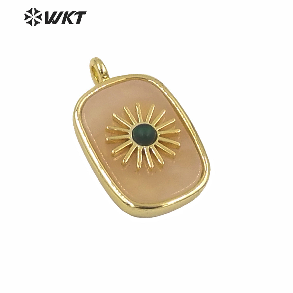 WT-P1590 Amazing Gold Electroplated Bezel Natural Stone Setting square Pendant Fashion Women Themed Charm Stone Pendants