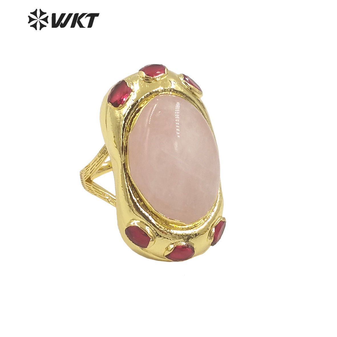WT-R501 Lovely New Europe Design 18K Real Gold Plated Oval Stone With Zircon Around Unisex Popular Gemstone Ring
