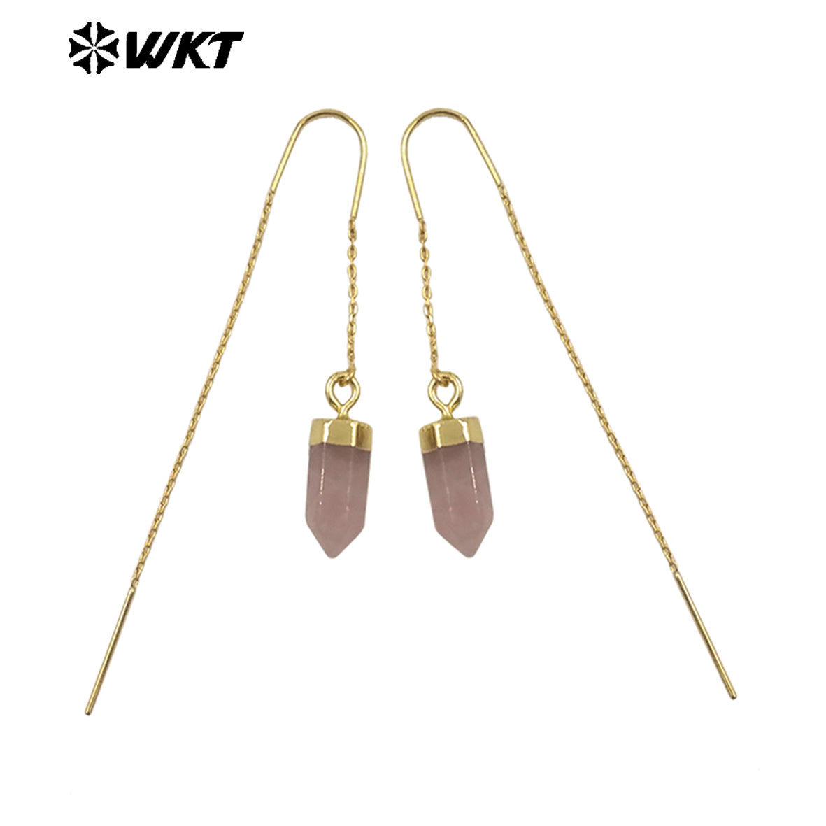 WT-E786 High Quality Delicate Gemstones Amethyst Stone With Gold Plated Geometric Hexagon Bullet Earrings Ladies Lovely Jewelry