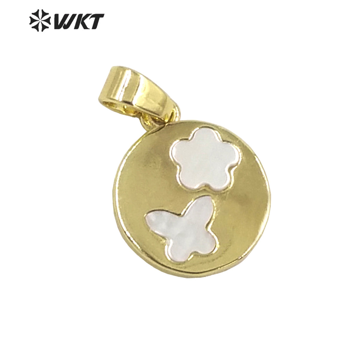 WT-JP325 Wholesale New Round Gold Bezel Shell Moon and Star Pendant Lovely Energy Heart Shell Charms for Friend Gift
