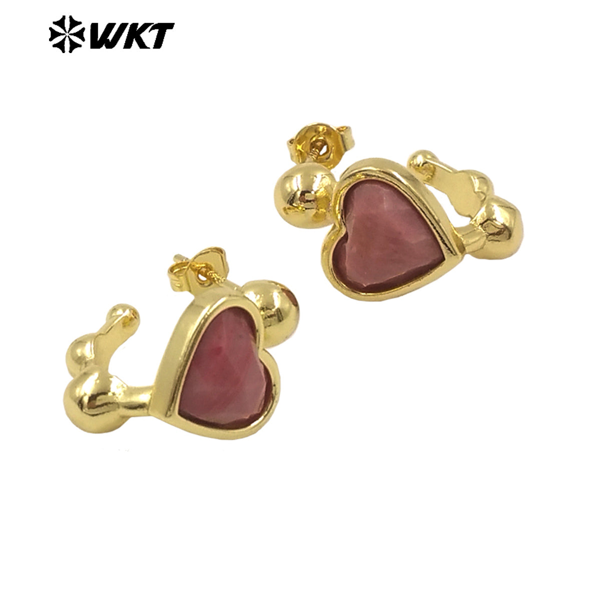WT-E777 Wholesale New Design Lovely Lady Heart Gemstone Setting Crescent Horn Earring Studs