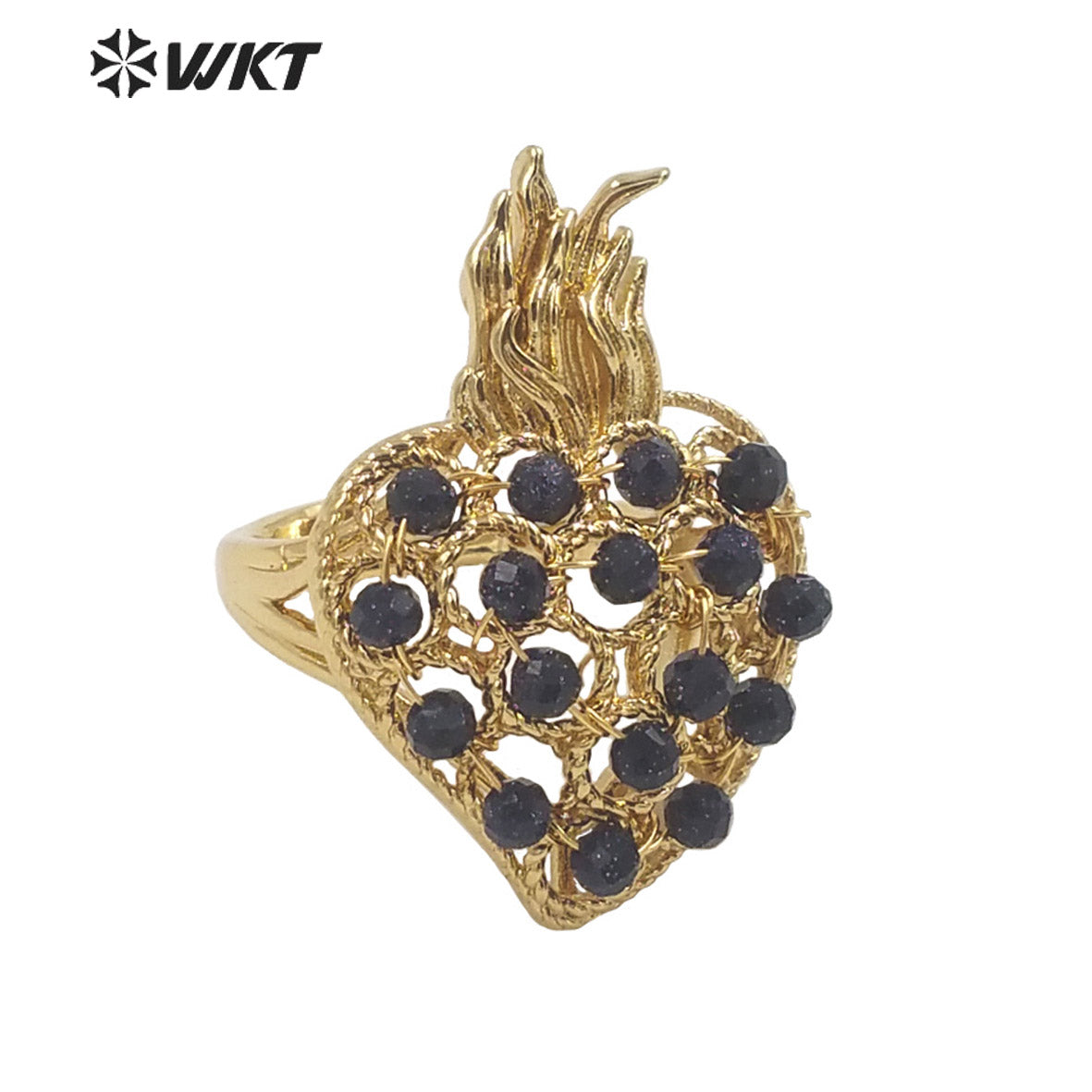 WT-R454 WKT New Design 18k Gold Plated Handmade Gemstone Fire Torch Ring Natural Precious Birthday Stone Ring