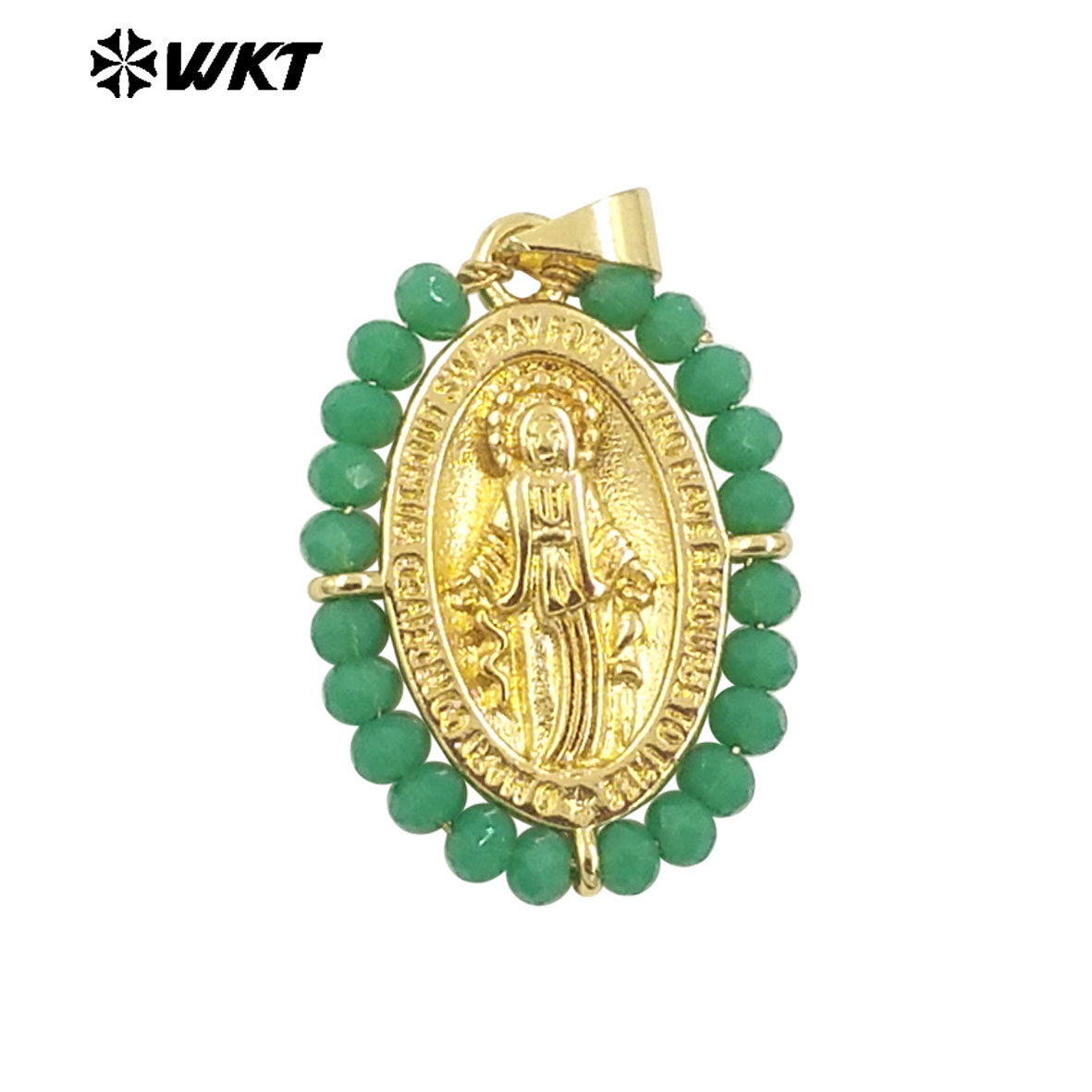WT-MN985 WKT New Hot Design Christian Metal Carved With Colorful Crystal Beads Wire Wrapped Religious Necklace