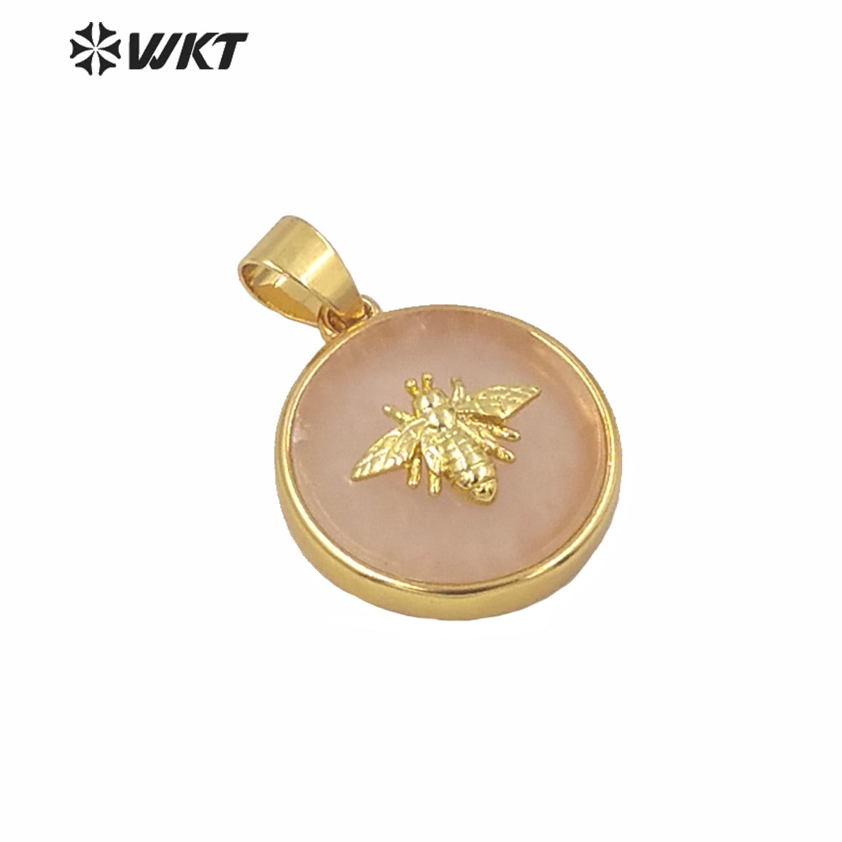WT-P1576 New Hot Sales Round Stone Charm Pendant Fashion Gold Bezel Bee Stone Pendants Gold Birthday Gift Pendant in 9mm