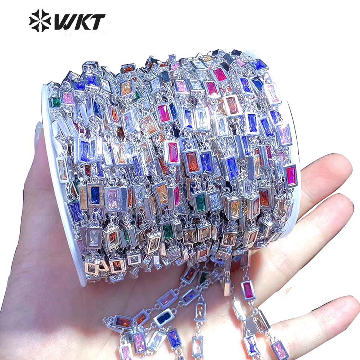 WT-BC122 Newest Fashion Square Cubic Zircon Chain for Women's Jewelry Making Bracelet Necklace Brass Chains