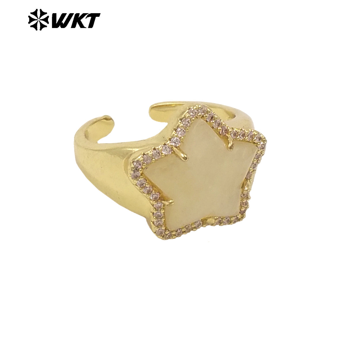 WT-R558 Sweet and Cute 18K Gold Plated Star Shape Natural Gemstone Opening Adjustable Ring for Girls As Party Decoration Jewelry
