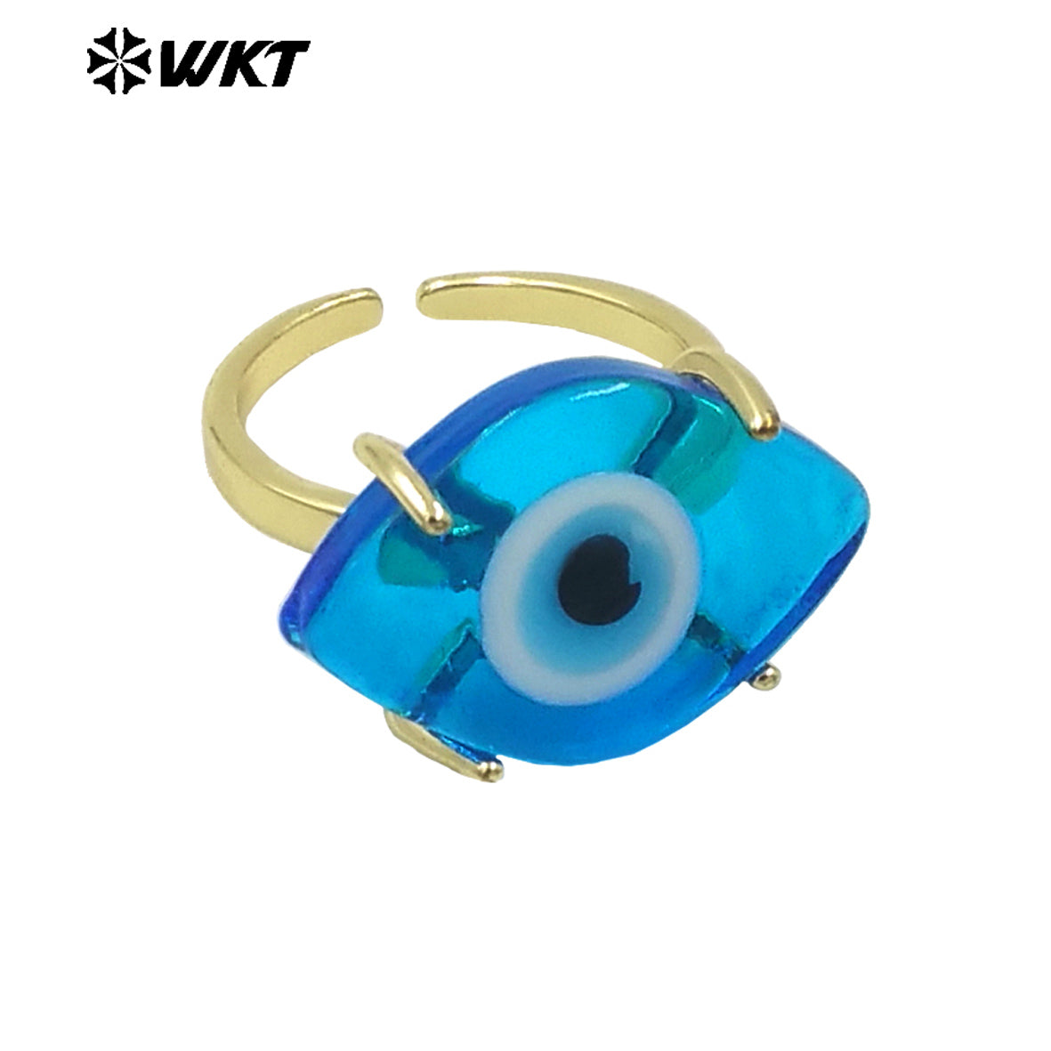 WT-MPR088 Wholesale Fashion Gold Claw Setting Resin Horse Eye Ring for Girl Healing Attractive Drop Oil Making