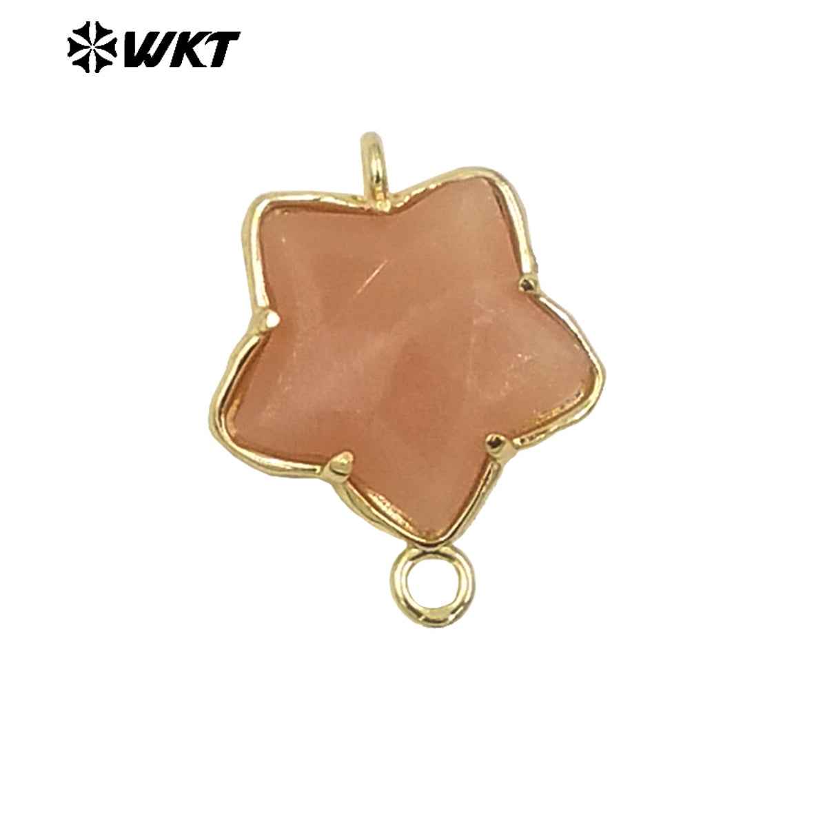 WT-C327 Wholesale New Small Stone Carved Star Connectors 18K Gold Plated Claw Setting Lovely Double Loops Findings