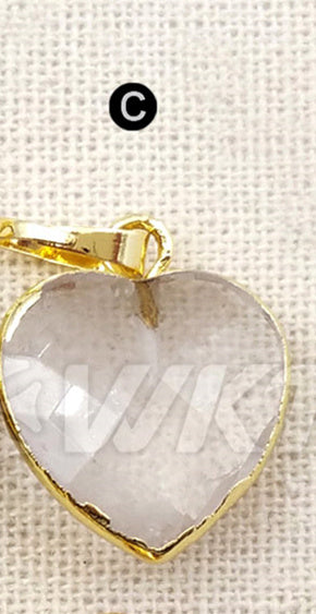 WT-P1306 Real Natural Black Agate Tigers Eye Pendant Heart Faceted Pendant With Real Gold Electroplated Gemstone Pendant