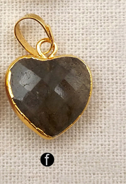 WT-P1306 Real Natural Black Agate Tigers Eye Pendant Heart Faceted Pendant With Real Gold Electroplated Gemstone Pendant
