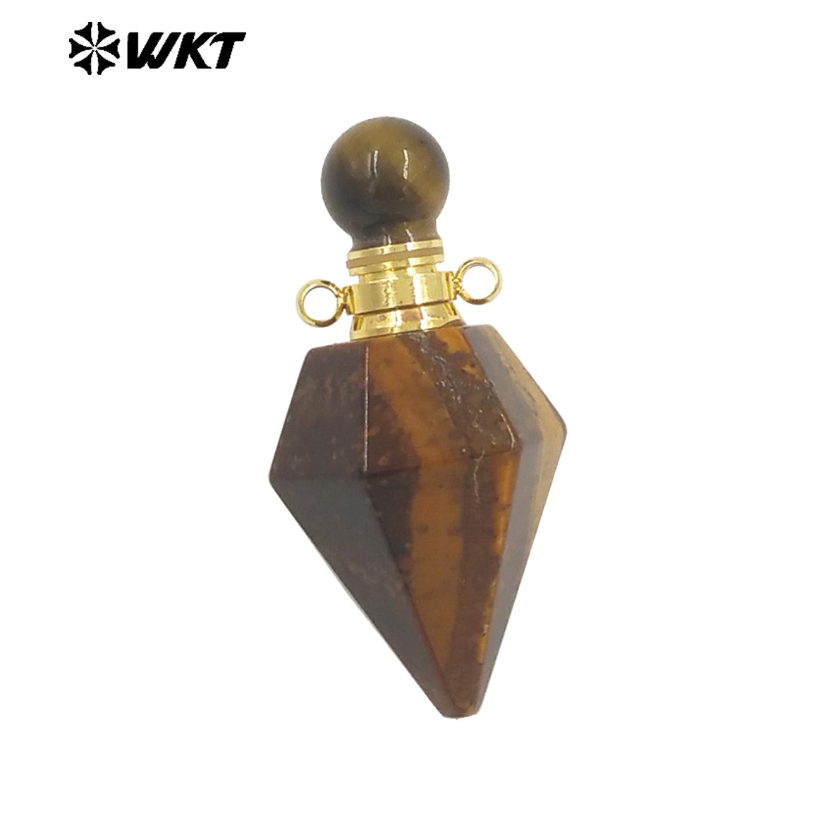 WT-P1983 Wholesale Fashion 18K Gold Plated Stainless Steel Double Loops Bullet Point Natural Quartz Perfume Bottle Pendant