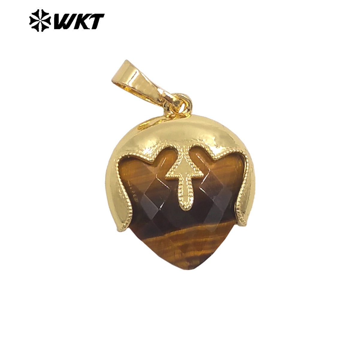 WT-P2013 Unique Design Top Cover Gold Plated Heart Shape Natural Gemstones Cute Pendant For Ladies Necklace Jewelry Diy