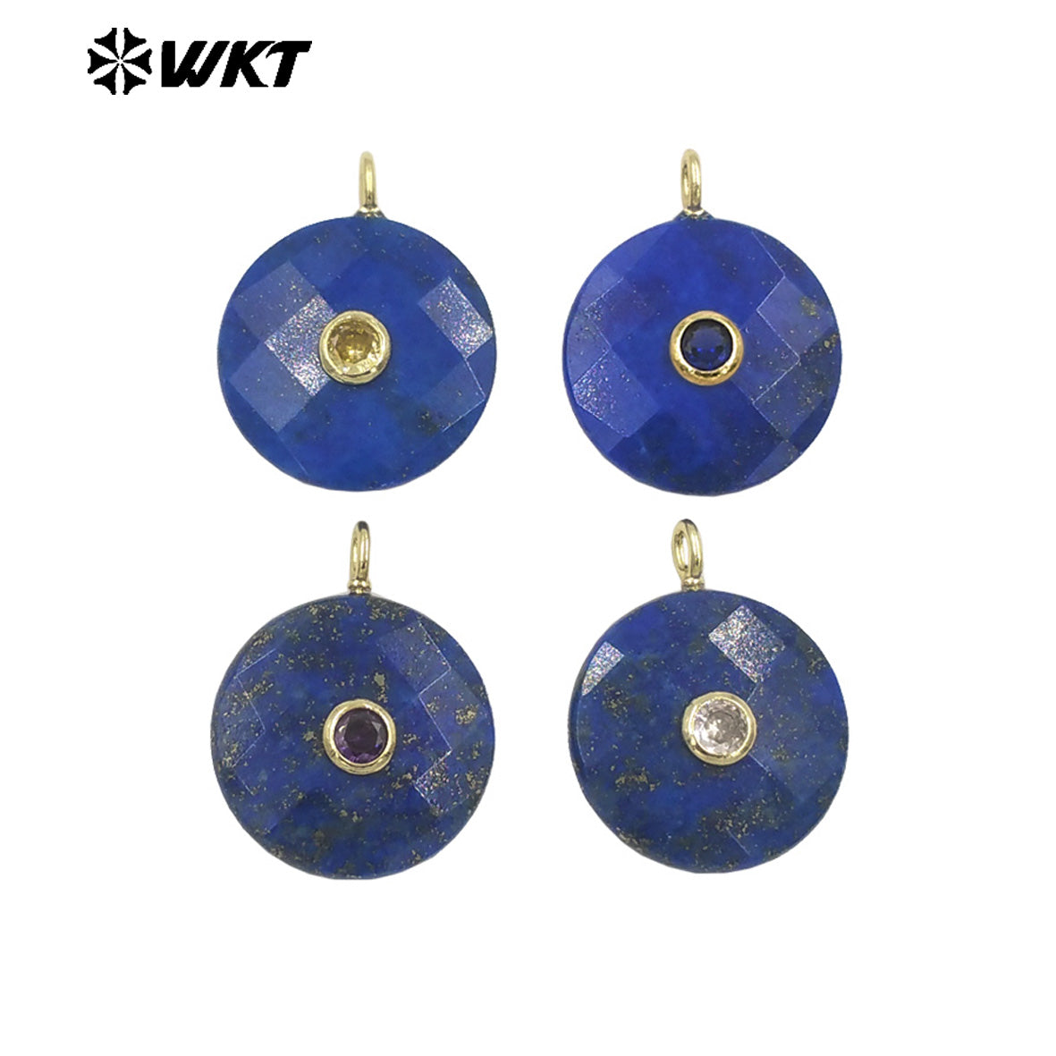 WT-P2018 Boutique Handmade Charms Faceted Cabchon Natural Gemstones Set In Zircon Pendants For Beautiful Earrings Design