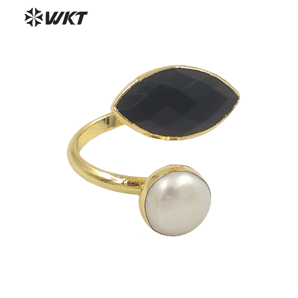 WT-R406 Elegant Natural Gemstone Pearl Rings Adjustable Rings Small Cute 18k Gold Plated As Women Gift Natural Stone Ring