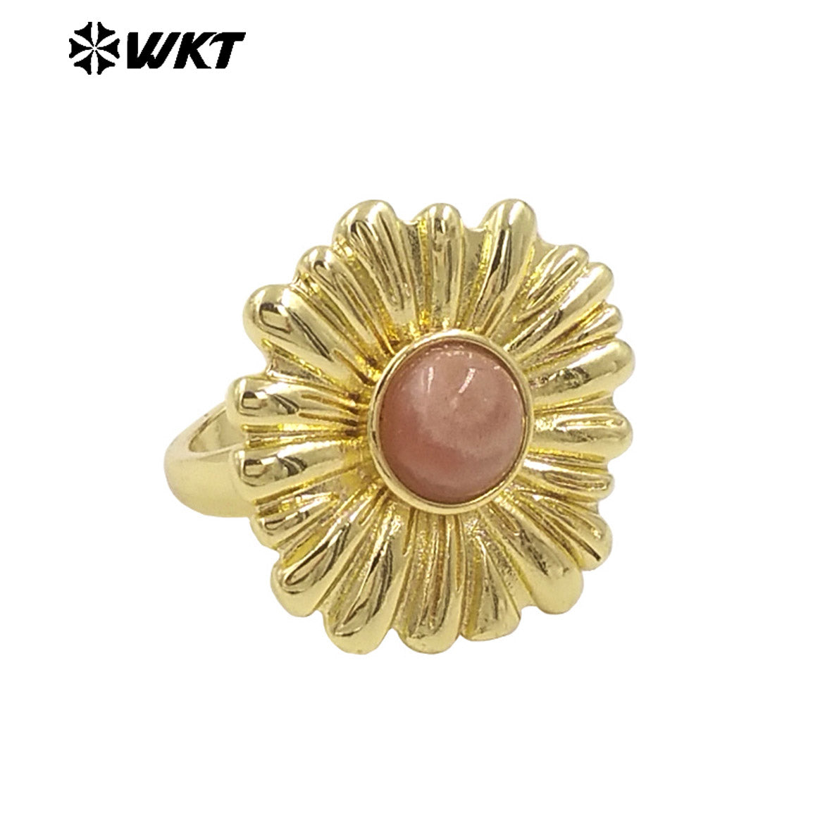 WT-R532 Newest Design Romantic Delicate 18K Real Gold Plated Metal With Natural Round Stone Setting Women Party Rings