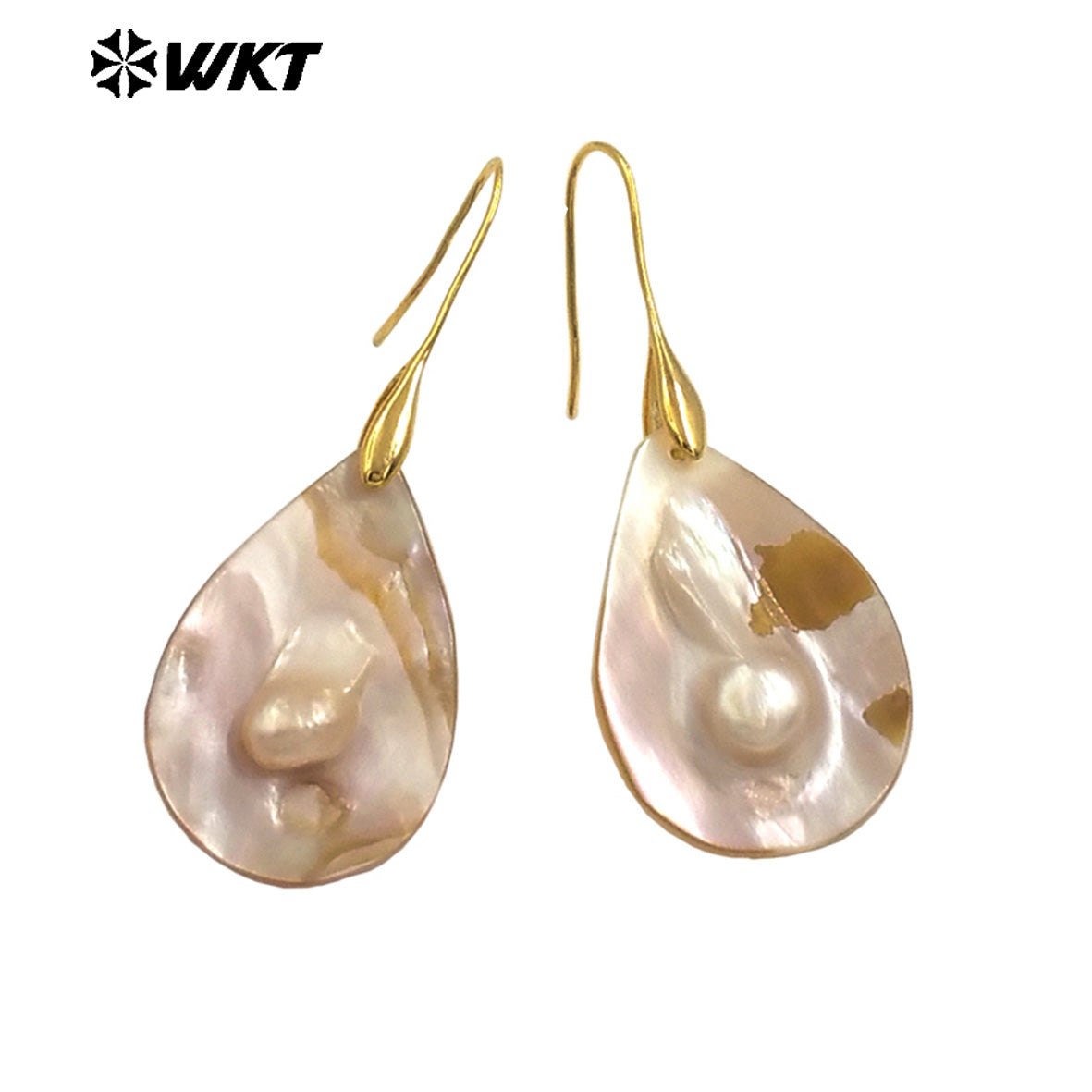 WT-MPE156 High Quality Mother Of Pearl Shell Women Earrings Waterdrop Square Round Shape Gold Color Elegant Style for Gift