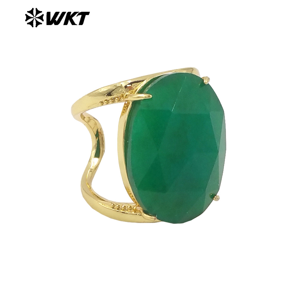 WT-R525 Simple Design 18K Real Gold Plated Claw Setting Faceted Natural Stone Cocktail Women Ring in Available Size