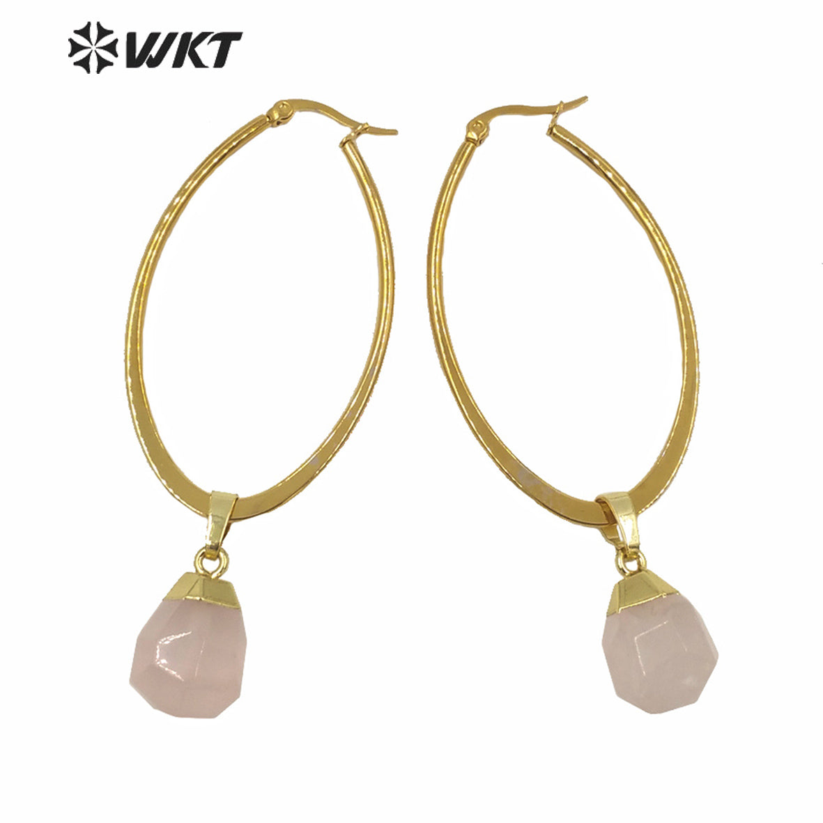 WT-E641 Wholesales WKT Exclusive Natural Gemstone Earrings Women Gold Electroplated Tiny Stone Earrings Big Boho Earrings