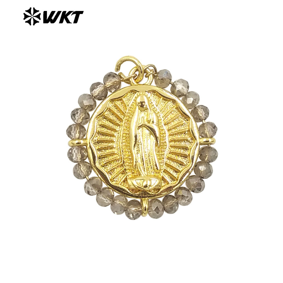 WT-MN986 Amazing New Hand Made Design Wire Wrapped Beads Decorate Big Round Religious Virgin of Guadalupe Necklace