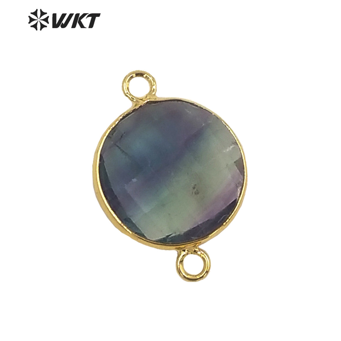 WT-C314 WKT Newest 16mm Round Double Faceted Gemstone Connectors for Jewelry Findings Amethyst Amazonite Stone for Bracelet