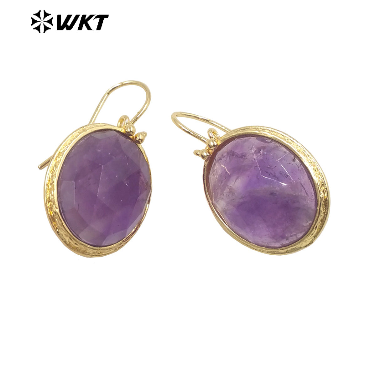 WT-E728 Amazing Colorful Long Charming Pendant Earrings Women 18k Gold Birthday Amethyst Gemstone Earrings in Drop