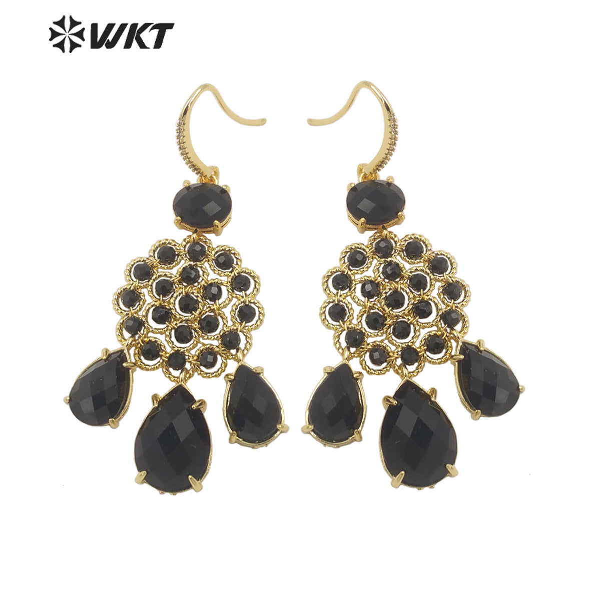 WT-E712 WKT Newest Precious Natural Gemstone Teardrop Earrings Labradorite Amethyst Stone Earrings for Party Gold Drop Earrings