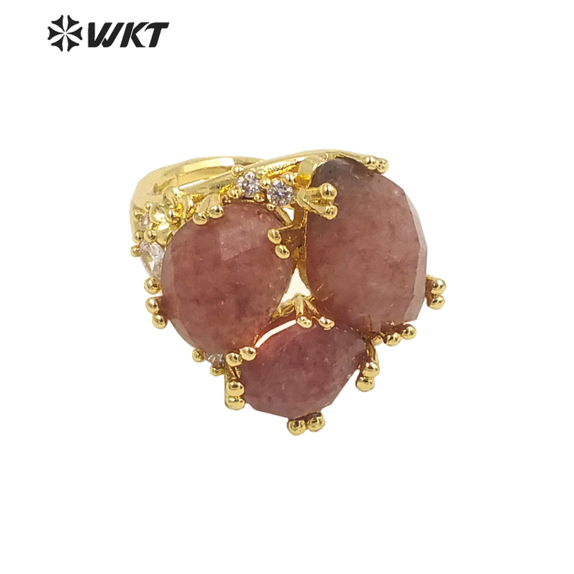 WT-R448 WKT Hot Design Triple Stone Ring for Women Party 18k Real Gold Plated Amethyst Precious Gemstone Ring for Birthday