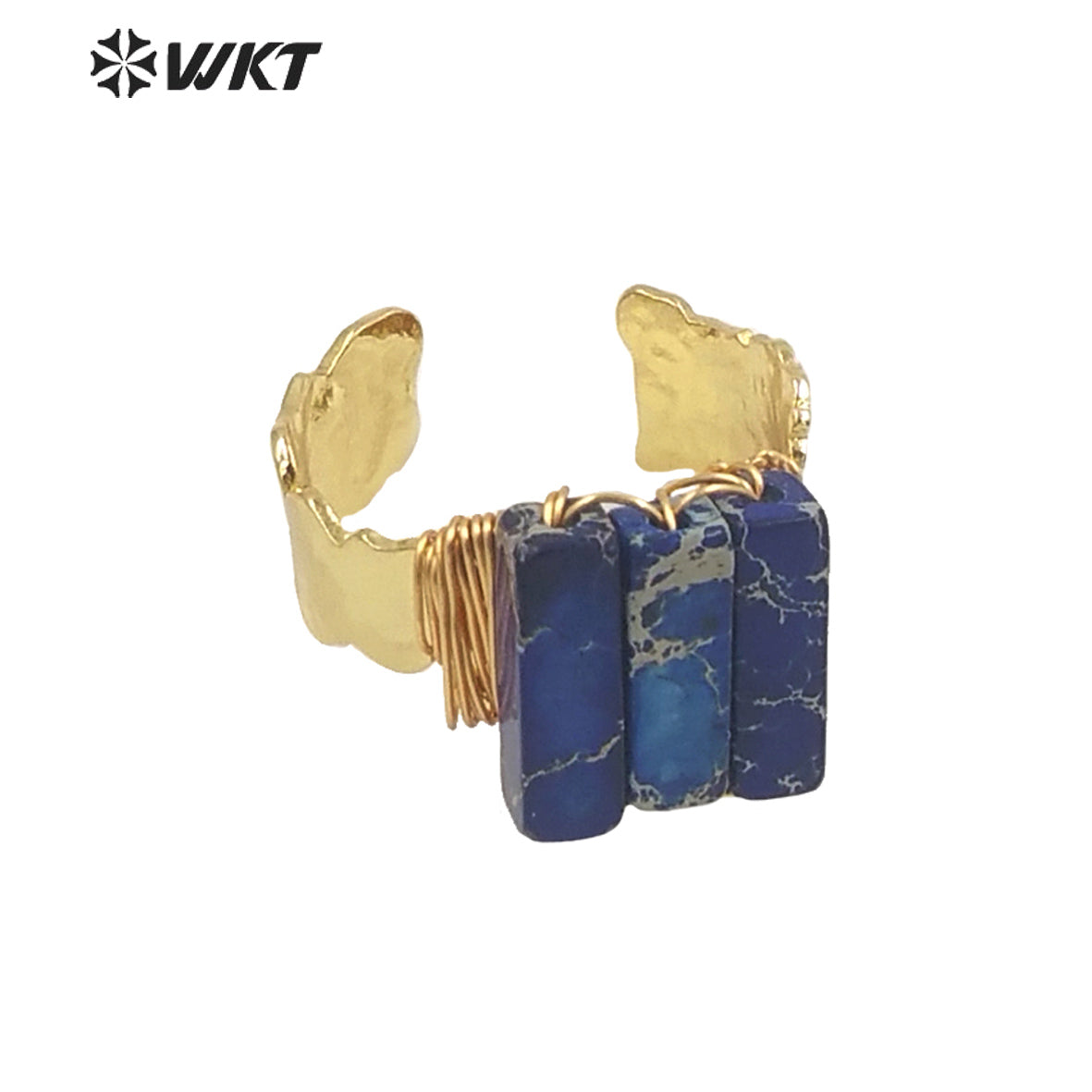 WT-R423 Fashion Gold Wire Wrapped Ocean jasper Ring for Women Colorful Natural Stone Handmade Ring in Bohemian Ring