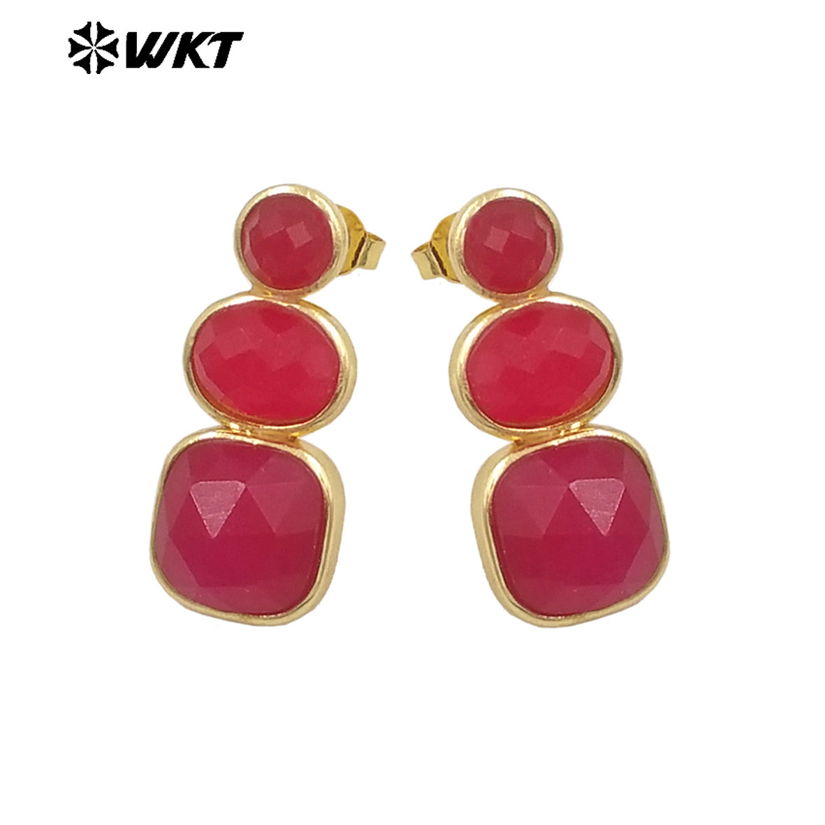 WT-E754 WKT Precious Triple Stone Assemble Handmade Setting Natural Amethyst Lapis Long Dangle Geometric Lady Earrings