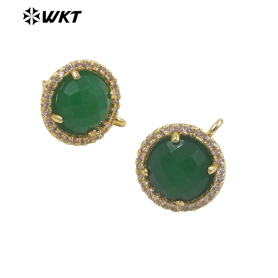 WT-JFE82 WKT Elegant 10mm Round 18k Gold Plated Claw Setting Stone Earring Hoops for DIY Making Fashion Gemstone Studs Findings