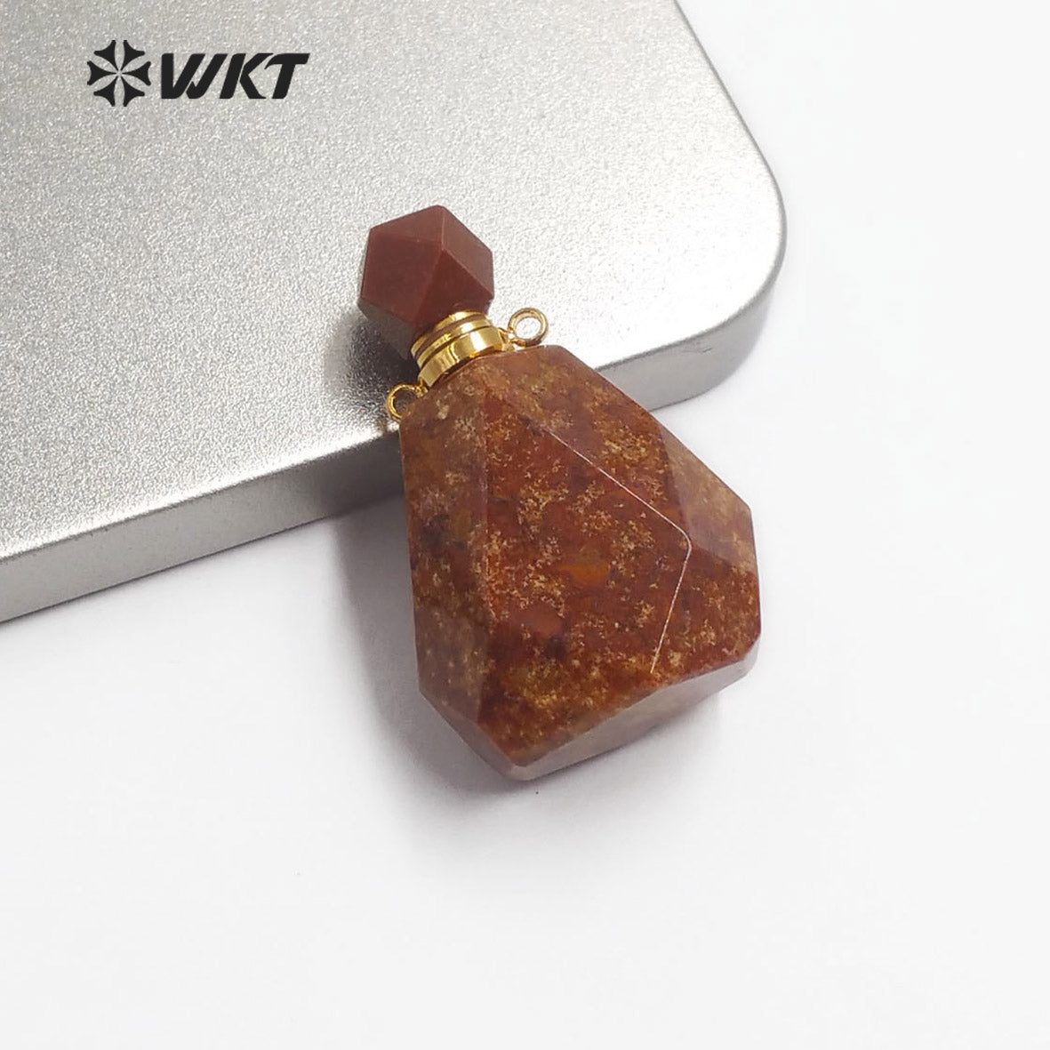 WT-P1479 Newest Natural Stone Perfume Bottle Pendant Smokey Quartz Pendant Rhodonite Pendant Stainless Steel Charm Jewelry