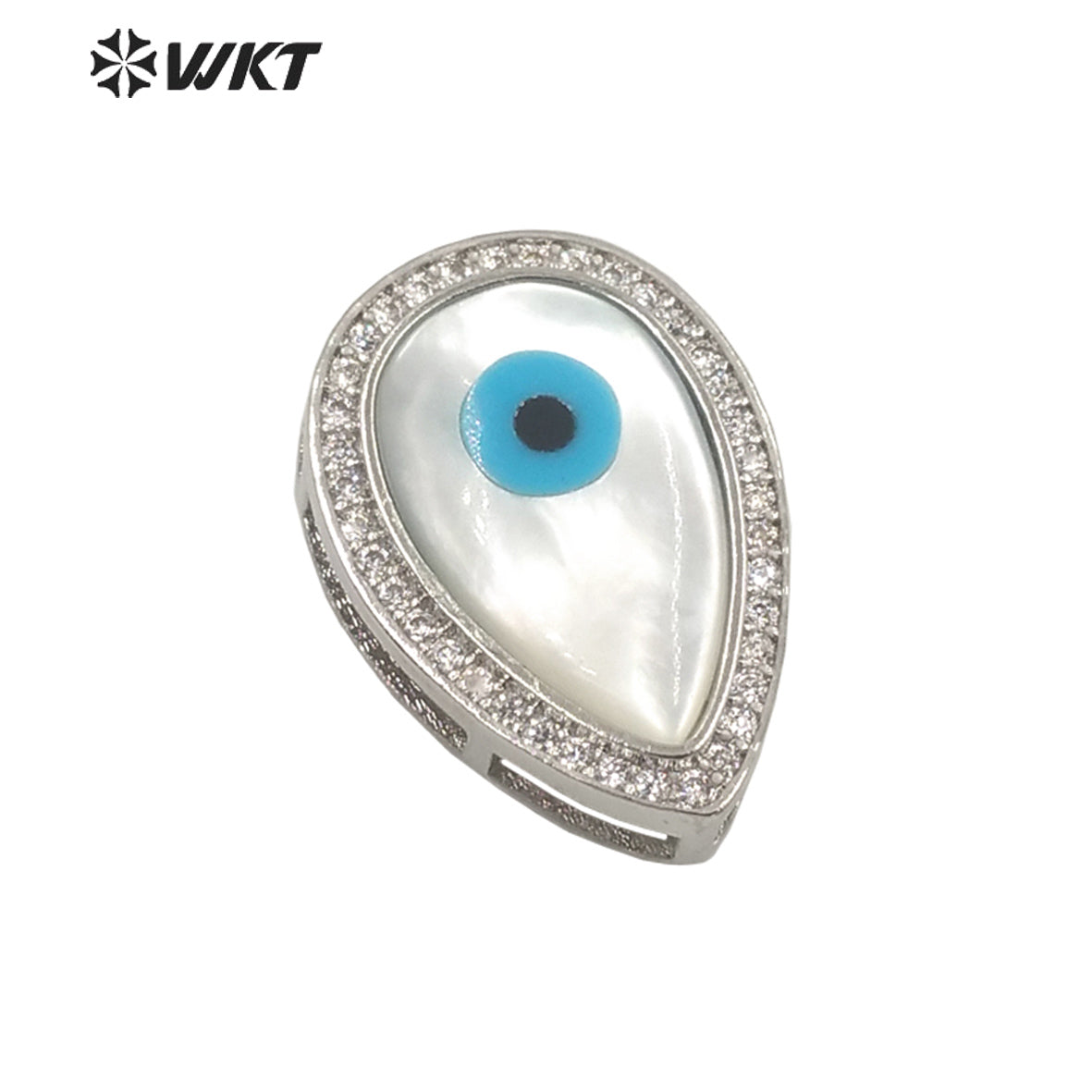WT-MP203 WKT Exclusive Fashion 18k Real Gold Plated Micro Pave Cubic Zircon Setting White Shell Eye Pendant in Horseeye Shape