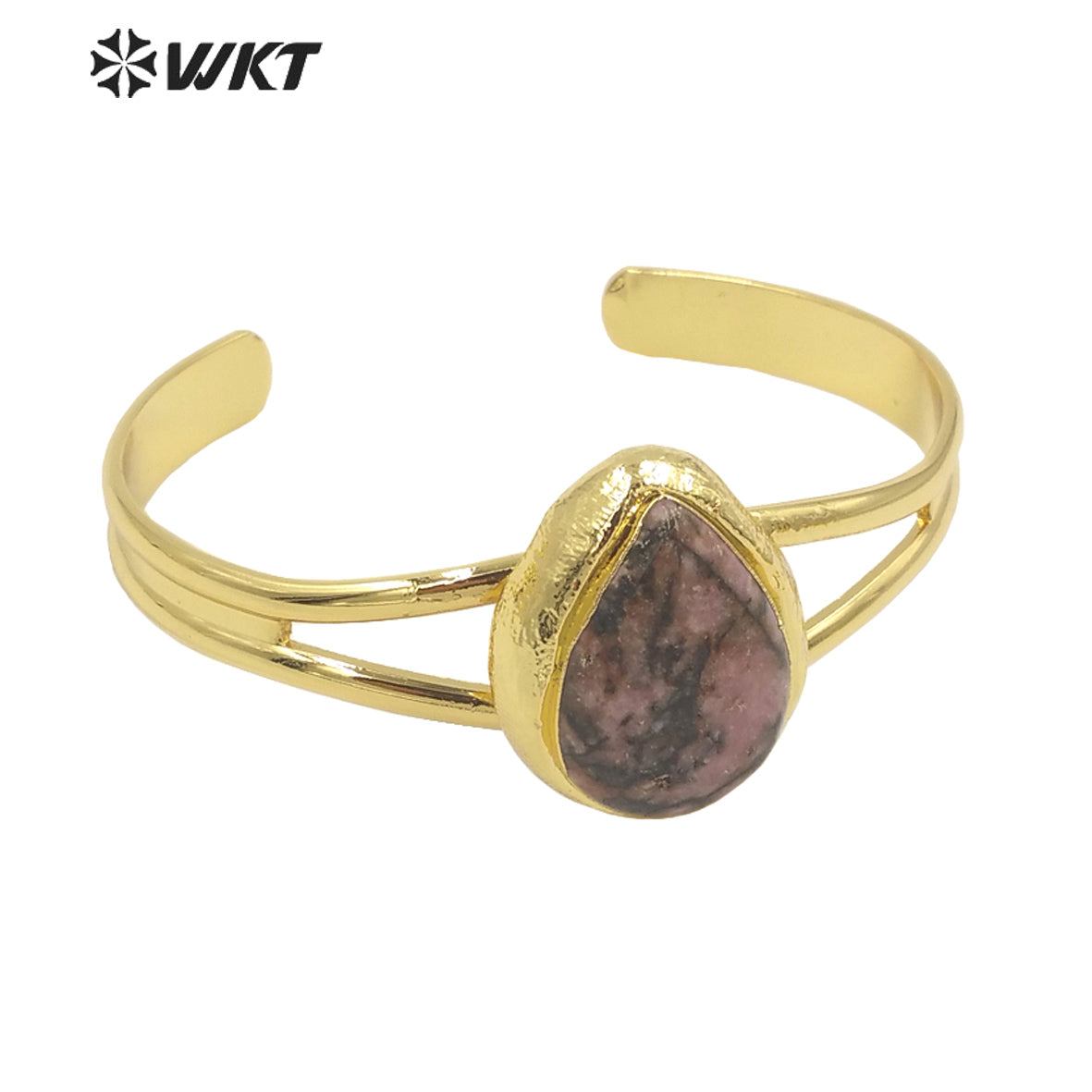 WT-B610 High Quality Charming Multicolor Gemstone Bangles Opening Adjustable Bangles 18k Gold Plated Natural Stone Bangles