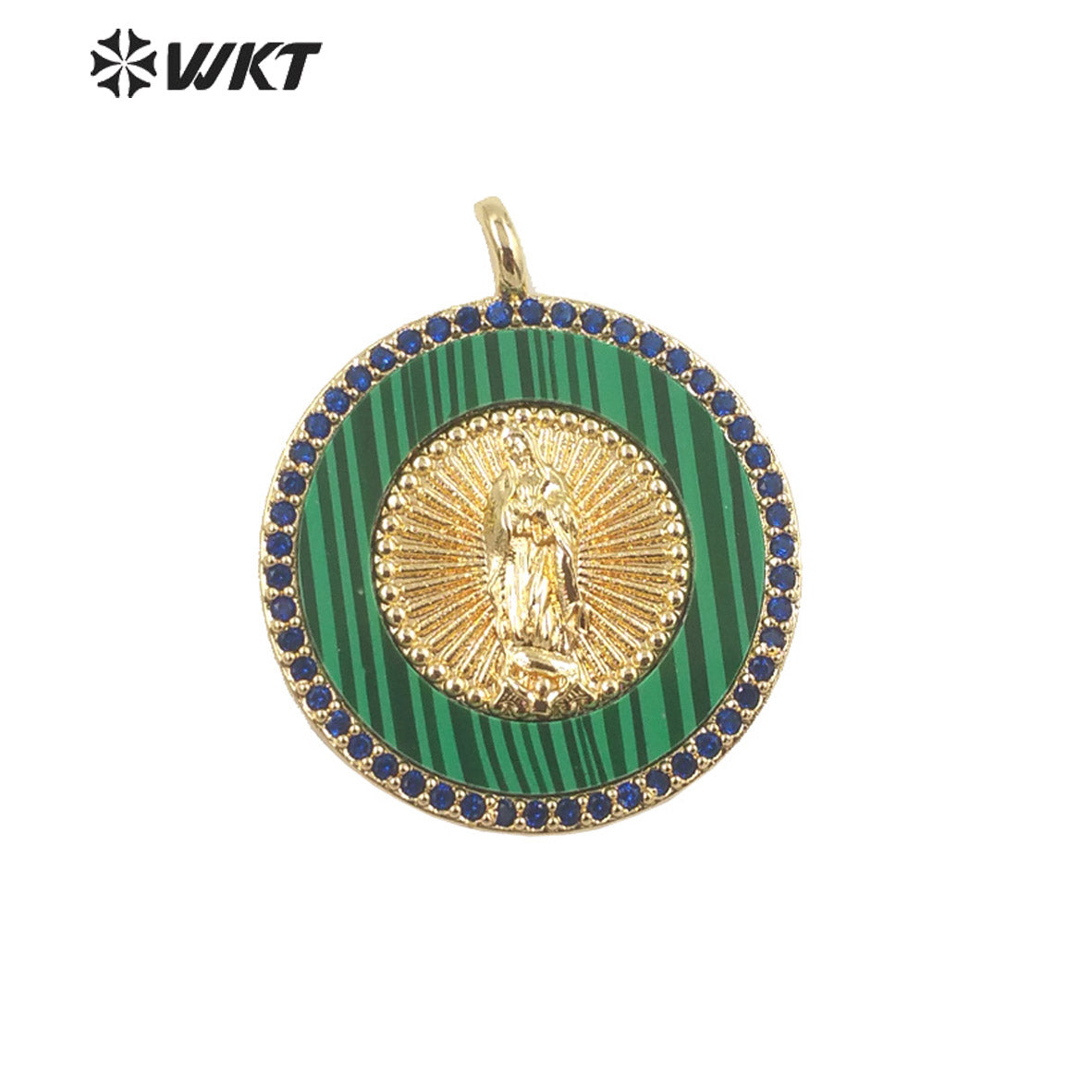 WT-MP272 Newest Vintage Style Ball Shaped Natural Malachite Stone &Cubic Zircon Madonna Design Pendant