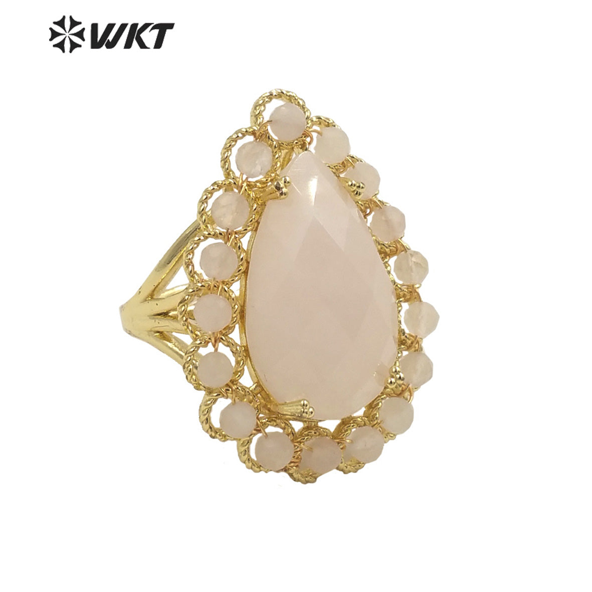 WT-R458 Gorgeous Invisible Setting Natural Teardrop Stone Ring 18k Gold Plated Precious Gemstone Drop Anniversary Ring