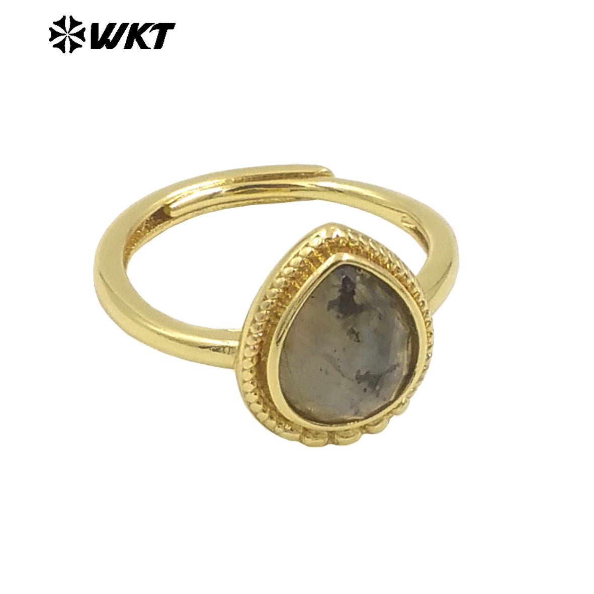 WT-R509 Wholesale Fashion Tiny Pear Shape Natural Gemstone Setting Teardrop Amazonite Birthday Stone Ring