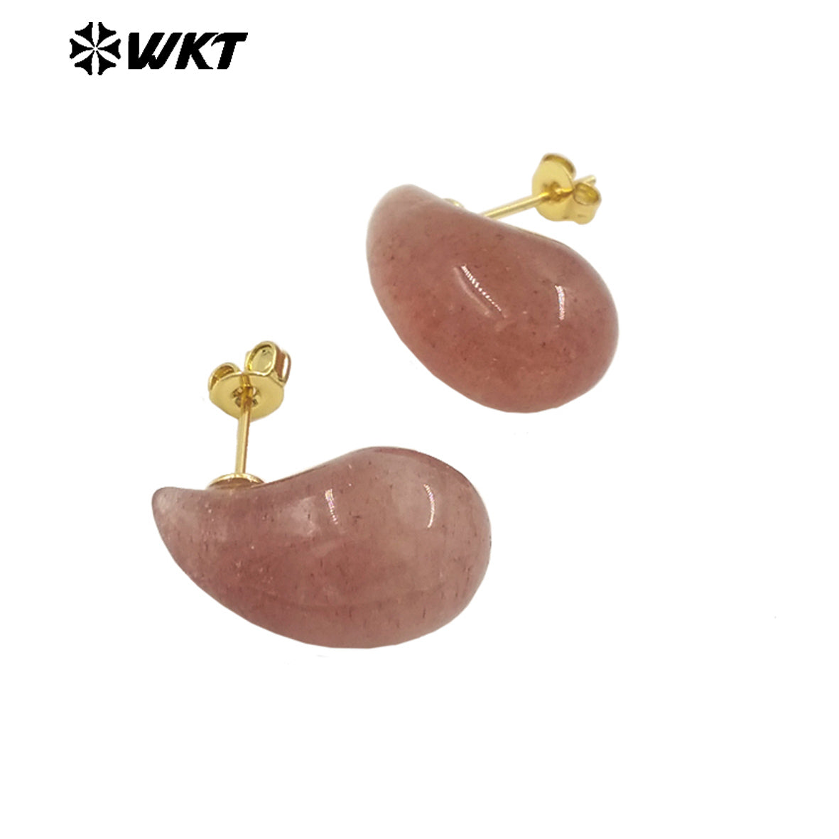 WT-E779 Wholesale Lovely Drop Beans Shape Colorful Blackobsidian Pink Crystal Quartz Stone Earring Drop Studs
