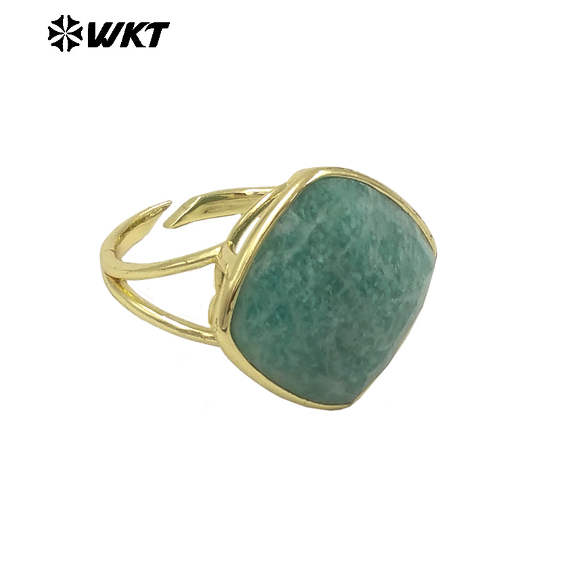 WT-R564 Wholesale Fashion Gold Plated Natural Stone Bezel Setting Square Amazonite Labradorite Gemstone Ring