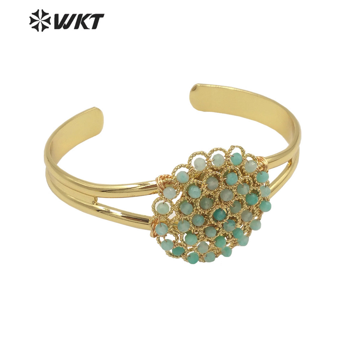 WT-B642 WKT Lovely Fashion Design Trendy Gift for Women Gemstone 18k Plating C Shaped Natural Colorful Gemstone Bracelets