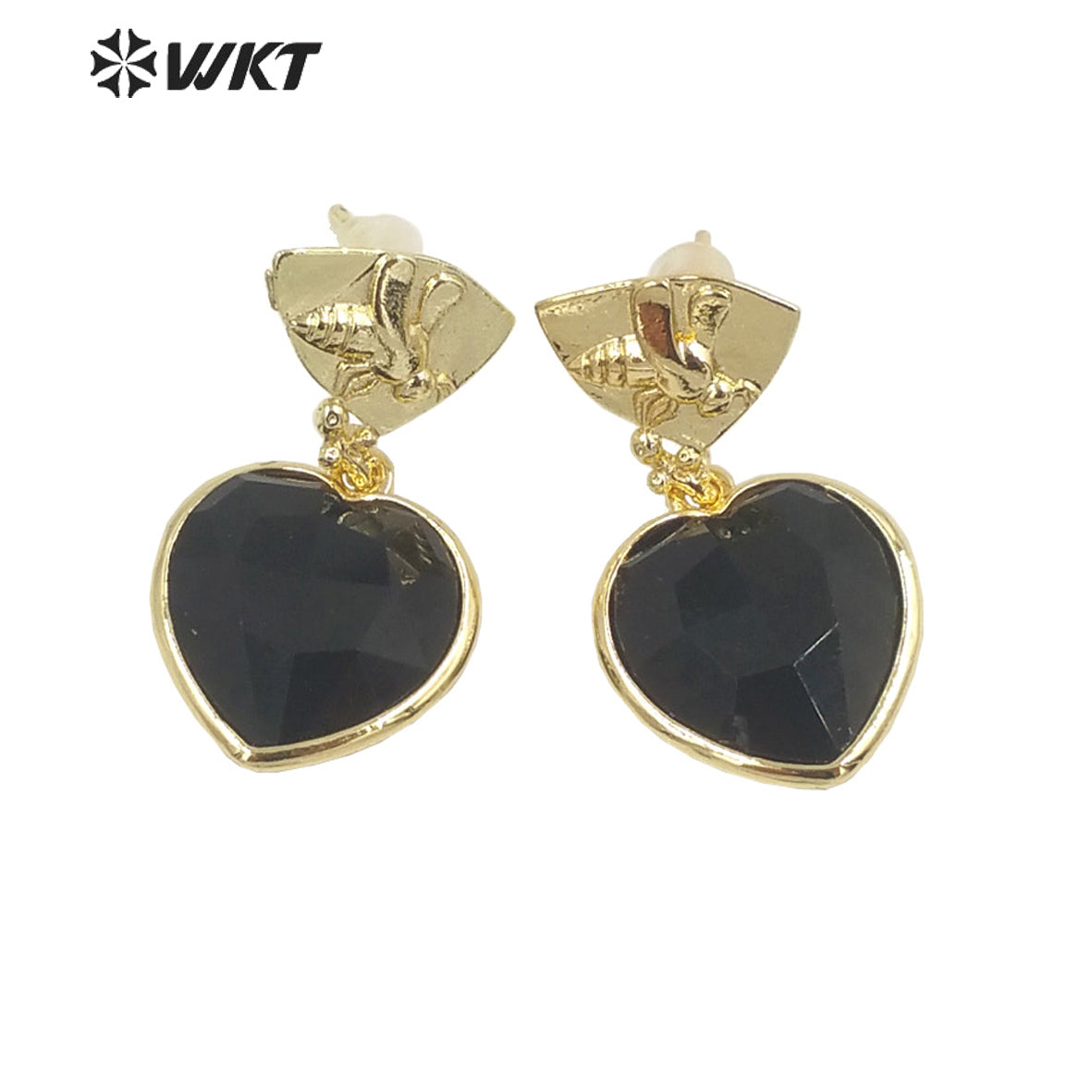 WT-E680 WKT Newest Fashion Small Lovely Heart Earrings Studs Gold Plated Natural Gemstone Women Stone Earrings