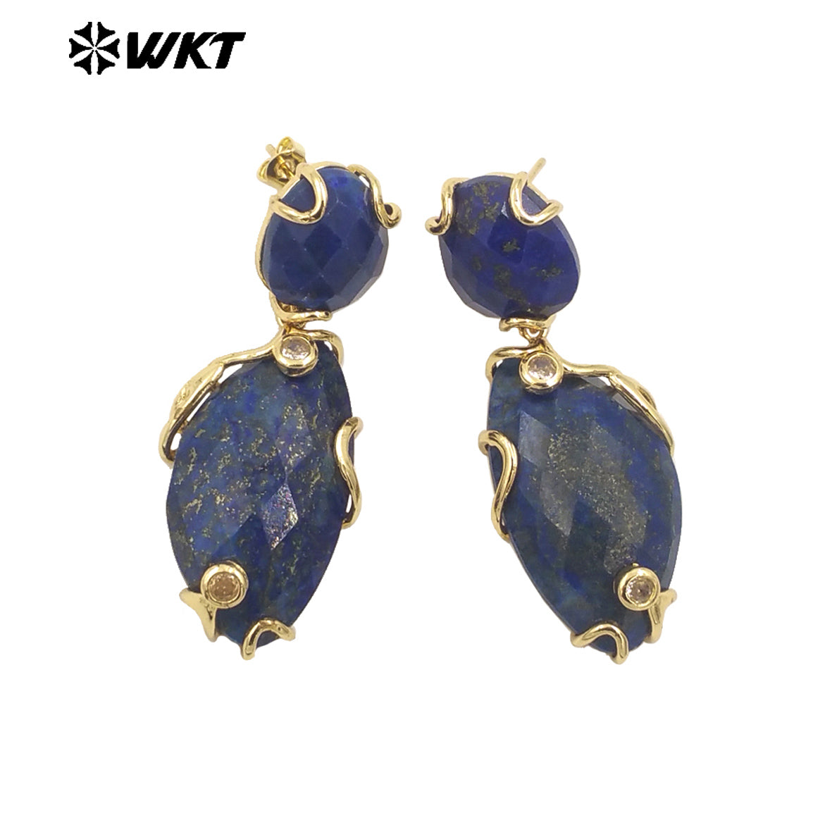 WT-E751 Wholesale New Gorgeous Precious Natural Gemstone Made With Claw Setting Amazonite Rose Quartz Dangle Stone Earrings