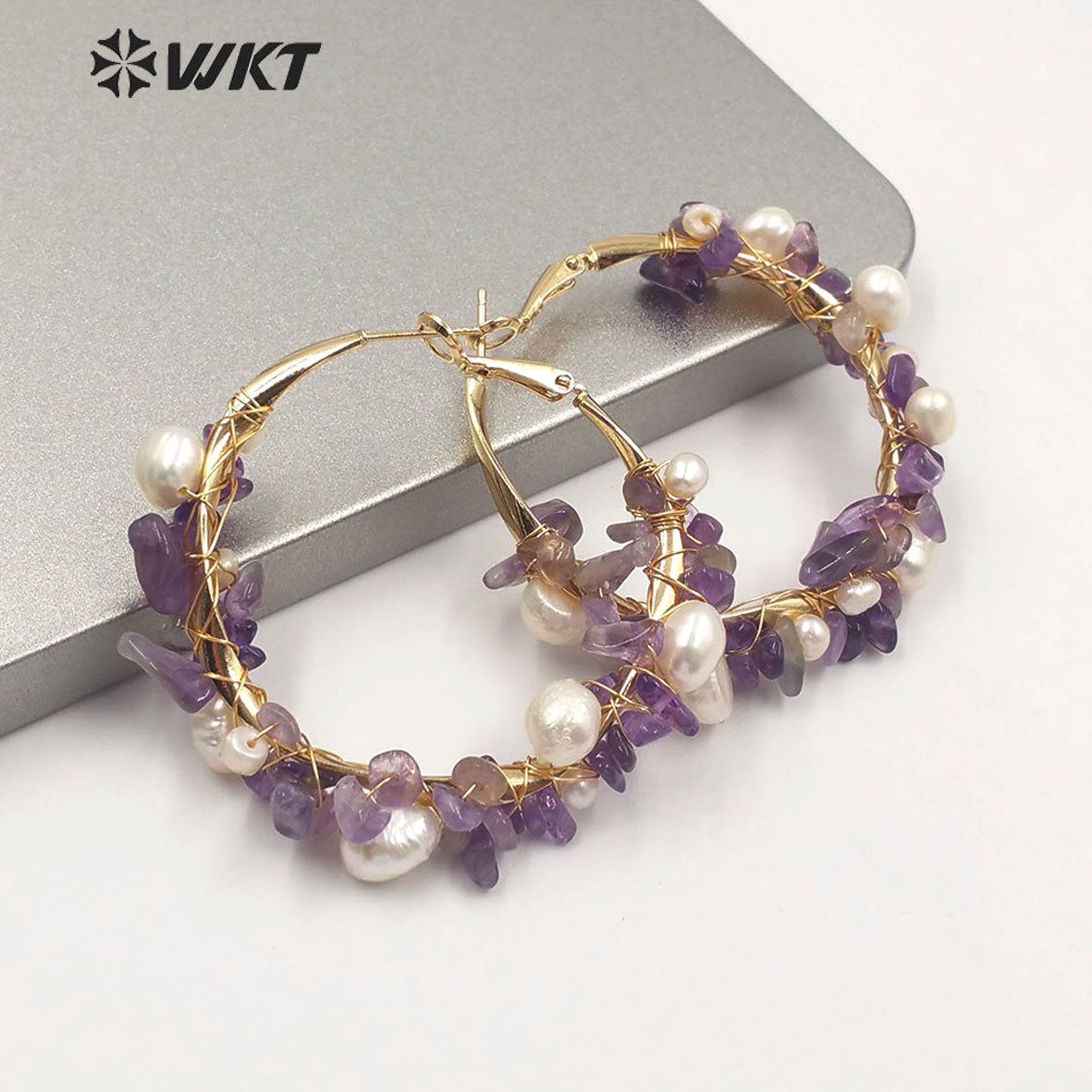 WT-E607 New Exclusive Design Gravel Stone Pearl Earring Multiple Color Selection Women Fashion Gravel Stone Earring