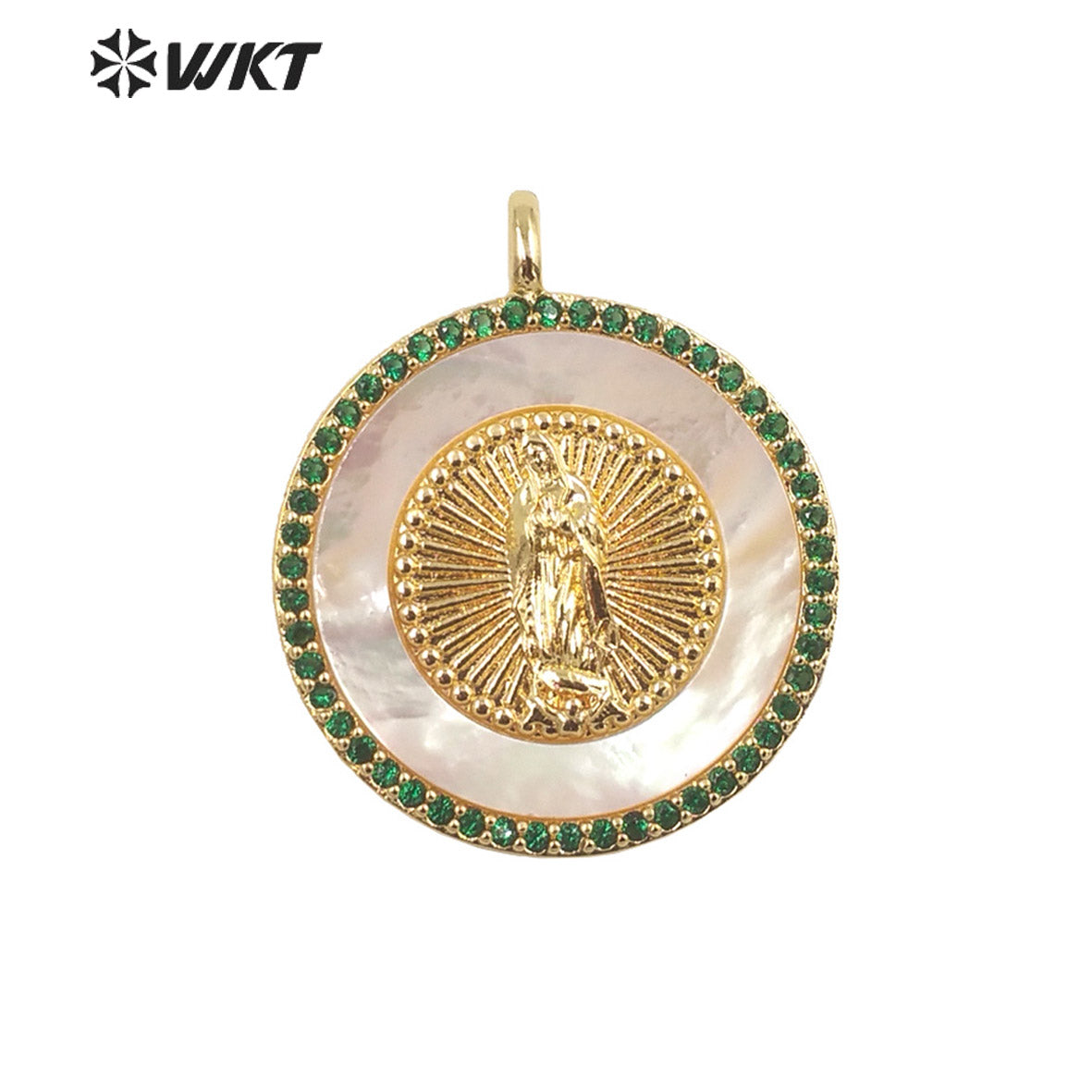 WT-MP271 Newest Vintage Style Ball Shaped Natural Shell Shell&Cubic Zircon Madonna Design Pendant