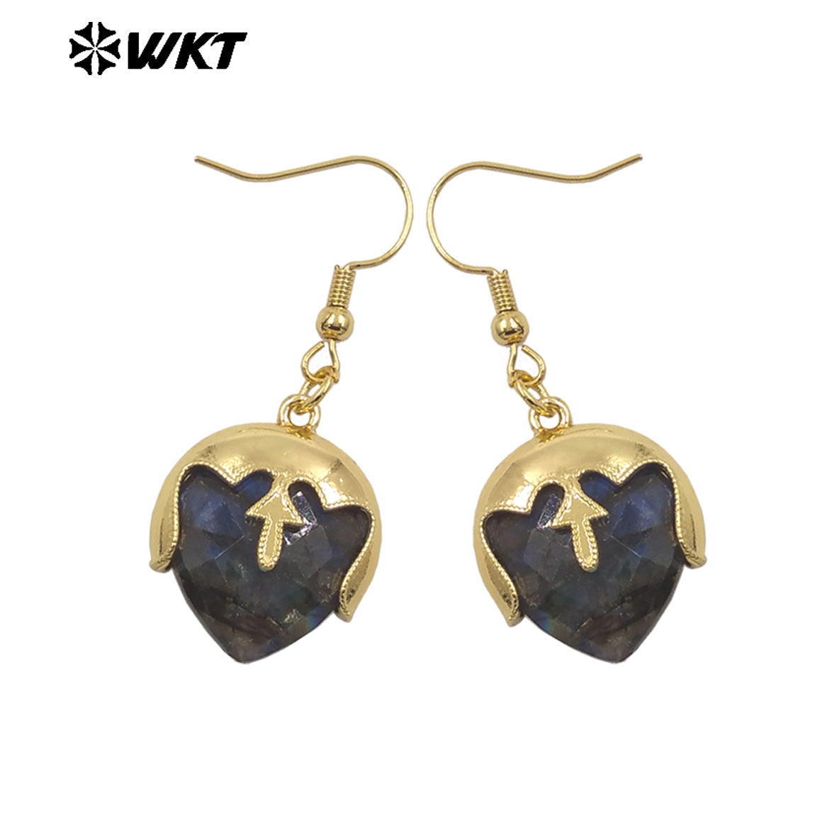 WT-E789 Wholesale Unique Design Gold Plated Cover Top Heart Shape Natural Gemstones Earrings For Women Interesting Jewelry