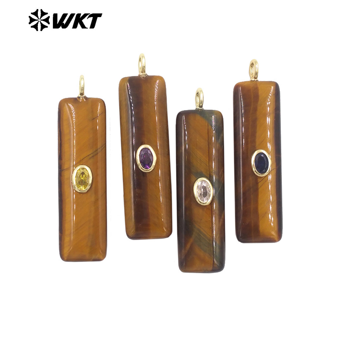 WT-P2019 Popular Fashion Rectangle Multi Color Natural Gemstones With Zircon Smooth Pendants For Romantic Jewelry DIY