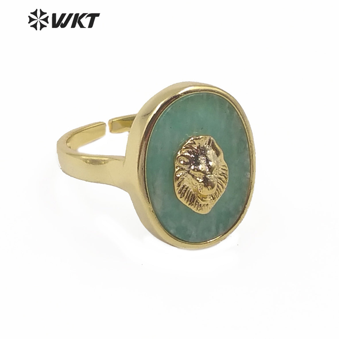 WT-R351 New Design Natural Gemstone With Lion Head Charm Ring Gold Plated Fashion Charming Jewelry Gemstone
