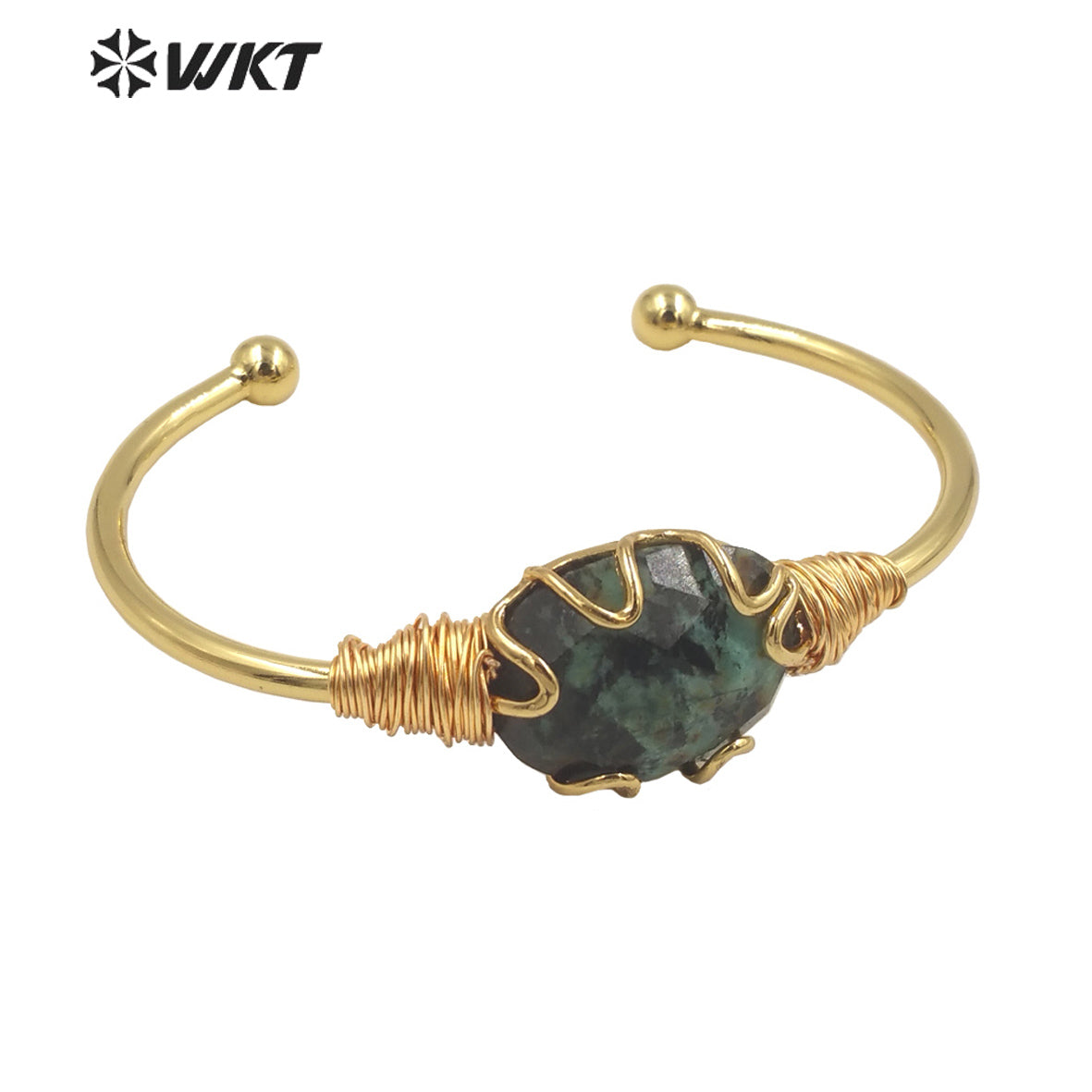 WT-B644 WKT Lovely Fashion Design Trendy Gift for Women Gemstone 18k Plating C Shaped Natural Colorful Gemstone Bracelets