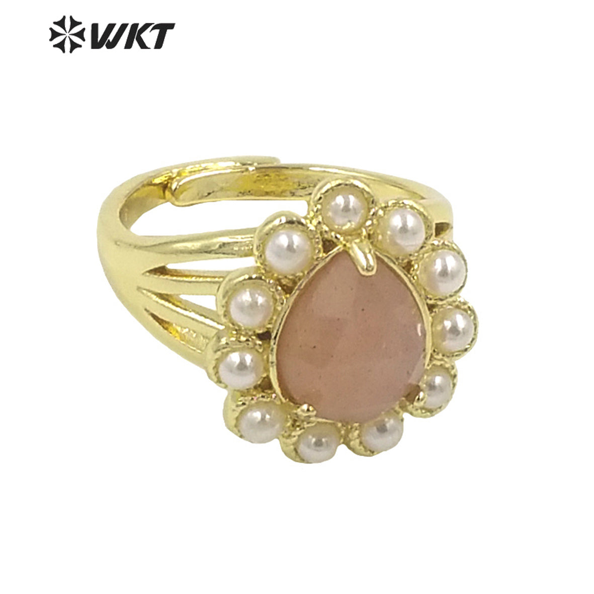 WT-MPR082 Amazing Delicate Fashion Gold Women 18K Plated Teardrop Open Adjustable Tiger Eye Stone Ring